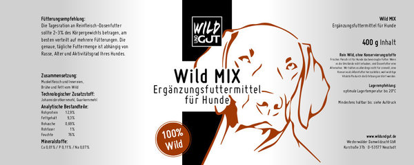 Hunde Menu Wild - Wild Mix Komplett - Wild Fleisch ohne Konservierungsstoffe